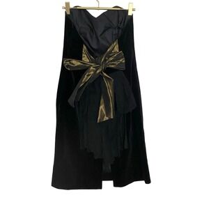 Laura‎ Ashley Vintage Women Strapless Dress 10 Black Velvet Bustle Bow Evening